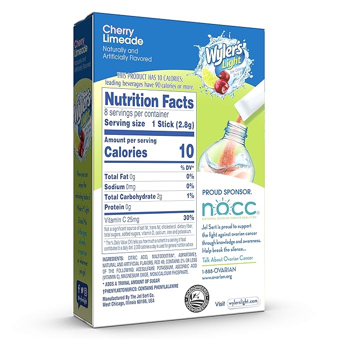Wyler's Light Cherry Limeade Singles To Go Drink Mix Cherry Limeade, 8 Count (Pack of 12)