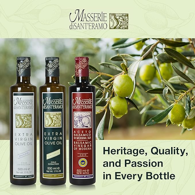 Flavorful Italian Extra Virgin Olive Oil Cold Pressed - Robust Olive Oil for Cooking and Frying, Imported from Italy - Masserie di Sant'Eramo - 16.9 Fl Oz (Pack 12)