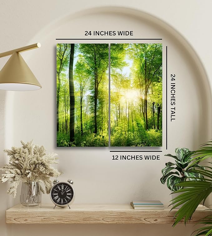Forest Canvas Wall Art Decor - 24x24 Tree Landscape Picture - 2 Piece Set, Decorative Multi Panel Split Prints for Living Room, Kitchen, Bedroom, Office & Home Decor Gift
