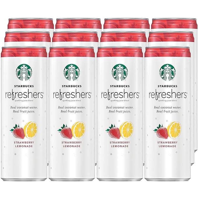 Starbucks, Refreshers with Coconut Water, Strawberry Lemonade, 12 fl Oz. Cans (12 Pack)