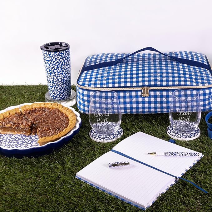 Draper James Insulated Casserole Carrier for Hot and Cold, Quilted with Handle for 16x10 Pan, Riviera Blue Gingham