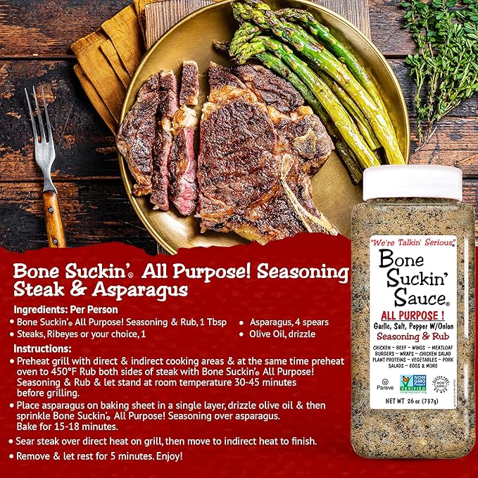 Bone Suckin' Sauce Bulk Seasoning & Rub - Brown Sugar, Garlic, Onion, Spices - Non-GMO, Gluten-Free, Fat-Free, Kosher, Pareve, No MSG (1 Pack, All Purpose)