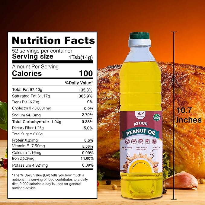 Atoos Peanut Oil |Made from Raw Peanuts 33.8oz ??Natural Cooking Oil, Healthy Deep Fryer Oil, Non-GMO| Pure Groundnut Oil rich in Vitamin E