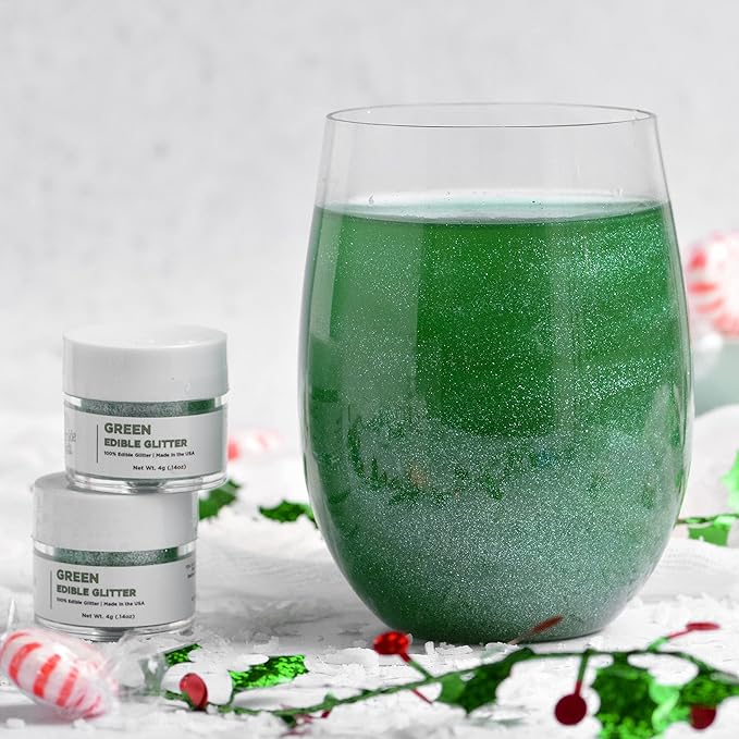 Sweets Indeed, Edible Glitter, Perfect for Drinks, Cocktails, Beverages & Cake Decorating, Dessert Cake Topper, Gift, 4 grams (Green Edible Glitter)