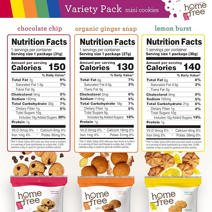 Homefree Mini Cookies Variety Pack, Gluten Free, Nut Free, Vegan, Cookie Snack Packs, School Safe and Allergy Friendly Snack (Pack of 10)