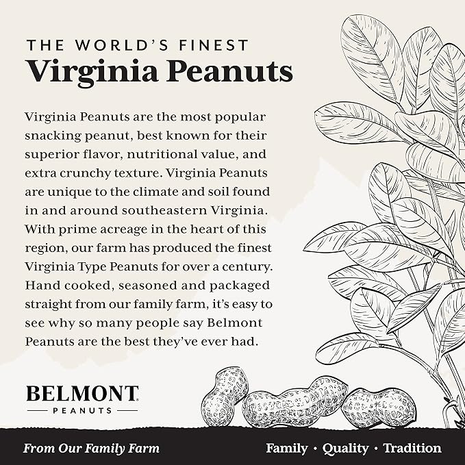 Belmont Peanuts Gourmet Sea-Salted Virginia Peanuts, 20 oz (2 Pack) ??Only 3 Simple Ingredients, No Preservatives, 7g Protein ??A Premium, Salty, Crunchy, Hand Seasoned Snack
