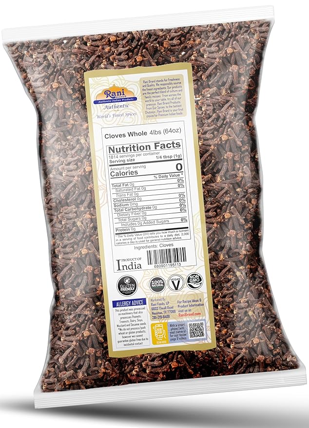 Rani Cloves Whole (Laung) 64oz (4lbs) 1.81kg Great for Food, Tea, Pomander Balls and Potpourri, Hand Selected, Spice, Bulk ~ All Natural | NON-GMO | Kosher | Vegan | Gluten Friendly | Indian Origin