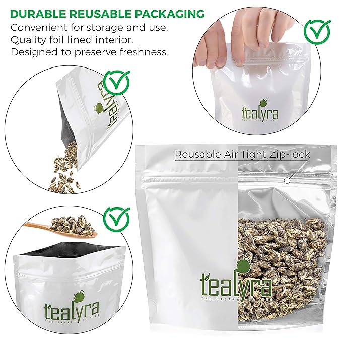 Tealyra - Jasmine Phoenix Pearls - Best Chinese Jasmine Green Tea - Loose Leaf - Naturally Scented - Great Aroma and Taste - 220g (8-ounce)
