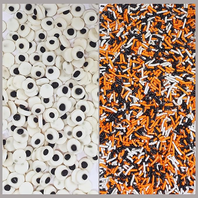 Confect Graveyard Bash Sprinkles ??Edible Mix of Orange, Black Pearls & Jimmies with Candy Eyeballs ??Scary Halloween Sprinkles for Cupcakes, Cookies, Cakes & Spooky Dessert Decoration- 5 Oz