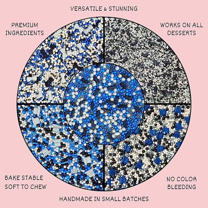Confect Edible Sprinkles ??Assorted Pack of 5 | Black, Blue & White Sprinkles Mix for Cake Decorating, Cupcakes, Cookies, and Party Desserts | Vegan, Gluten-Free, Nut-Free, Soy-Free, Dairy-Free, Palm Oil-Free- 5 Oz