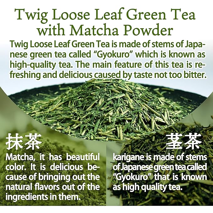 chaganju Organic Green Tea, Kukicha Twig tea with Matcha Green Tea Powder, Japanese Tea -KARIGANE- 100g Bag?륻AMASAN??,<div>