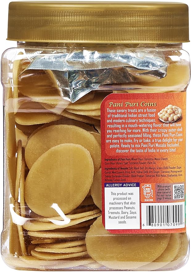 Rani Pani Puri Coins (Uncooked, Microwaveable Wheat Semolina Coins) 14oz (400g) w/Pani Puri Masala (14-Spice Blend for Indian Spicy Water) 1.75oz (50g) ~ All Natural | Vegan | NON-GMO | Kosher