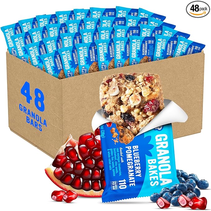 Cooper Street Blueberry Pomegranate Granola Bakes (48 Count) – Individually Wrapped Soft and Chewy Granola Bars Bulk – Low Sodium, Nut & Dairy Free - Perfect As Healthy Bulk Office or Classroom Snacks