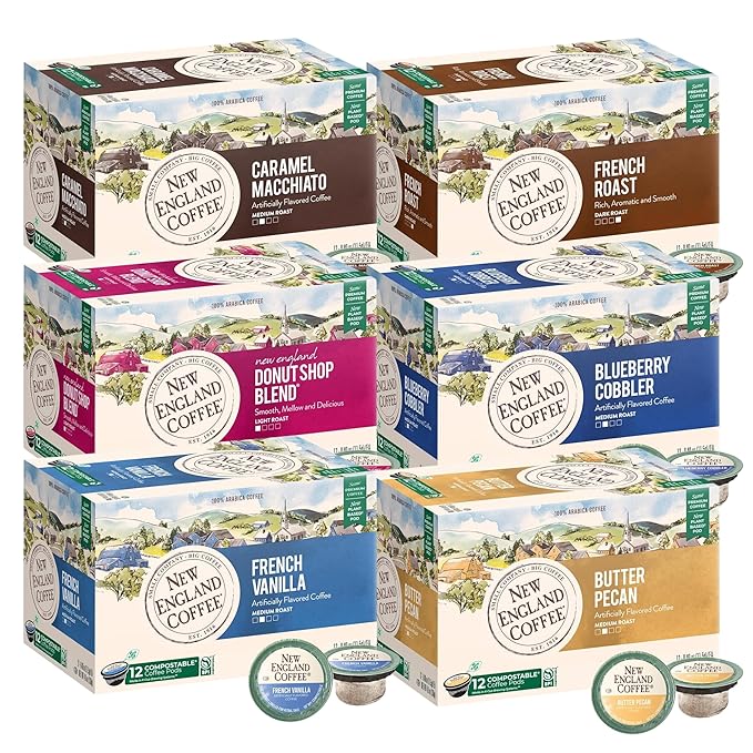 New England Coffee Variety Pack Single Serve Pods, 12ct Box (Pack of 6)