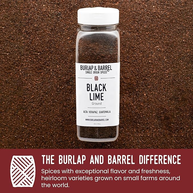 Burlap & Barrel Ground Black Lime - Tart & Savory for Roasted Meats, Veggies, Stews, Kebabs Alternative to Makrut Leaf - As seen on Shark Tank - 16oz Plastic Container