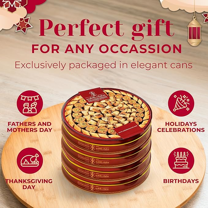 Zalatimo Sweets Since 1860 Cookies Gift Box, 100% Natural Slightly Sweet Shortbread Cookies Variety Pack, Assorted Cookies in Metal Gift Tin, Great for Christmas, Thanksgiving & Birthdays (Pack of 4)