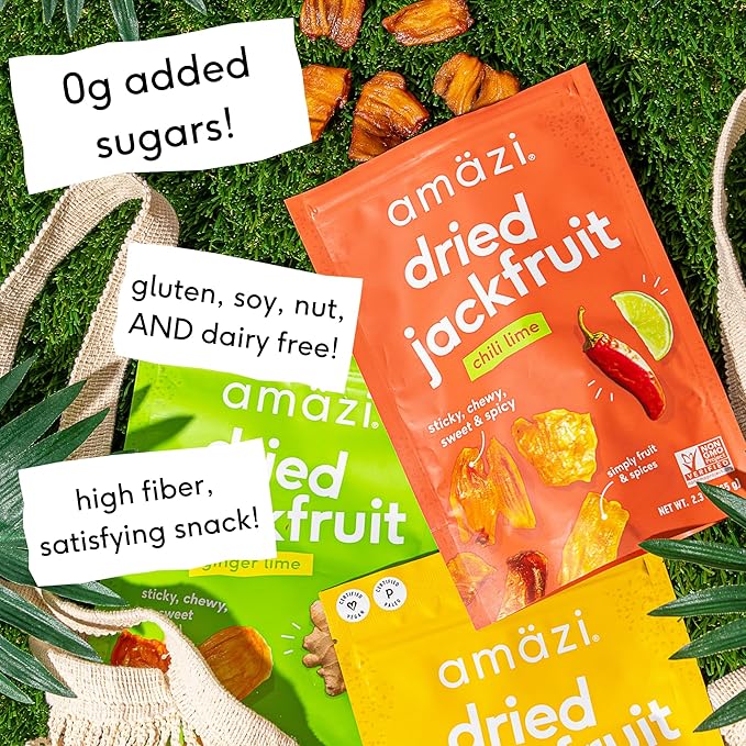 Am채zi Foods | Ginger Turmeric Dried Jackfruit (6 Pack) | All Natural Snacks | Gluten Free Healthy Dried Fruit Snacks