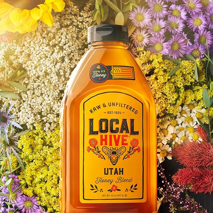 Local Hive Utah Raw Unfiltered Honey – 32oz, 100% Pure US Honey, Sourced from American Bees and Beekeepers - Natural Sweetener, Ideal for Tea, Baking, and Cooking