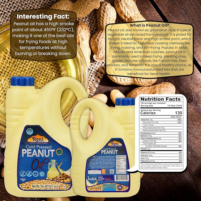 Rani Peanut Oil 67.6 Ounce (2 Liter) Cold Pressed | 100% Natural | NON-GMO | Kosher | Vegan | Gluten Free