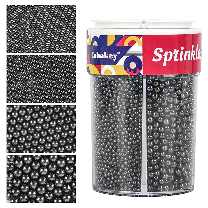 Edible Black Pearl Sugar Sprinkles for Cake Decorating 2mm Mini Candy Pearls 4 Sizes Sprinkles Mix for Cookie Ice Cream Candy Chocolate Baking Cupcake Topping 6.5 oz