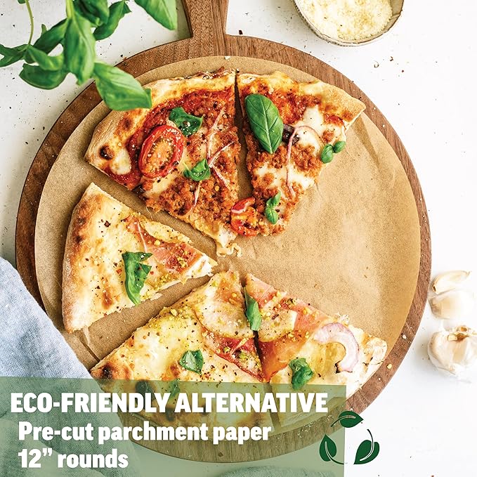 Zenlogy 12 Inch Parchment Paper Rounds (100 Sheets) - Unbleached, Pre-cut, High Heat, Round Liners - Fits 12 inch Round Cake Pans, Pizza Pans, and Air Fryer
