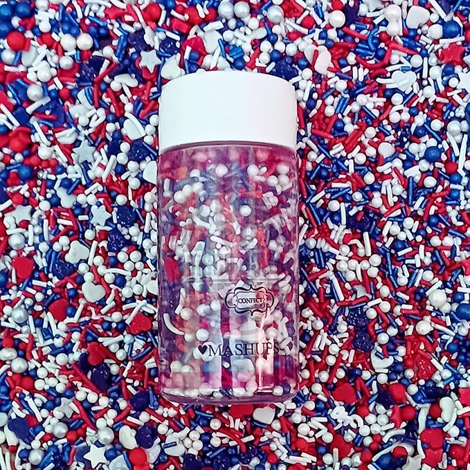 Confect Cake Mate Dessert Sprinkles ??Edible Red, White & Navy blue Heart, Star, Pearl & Vermicelli Sprinkles ??Toppings for Cake Decorating, Baking, Cupcakes, Cookies & Ice Cream | Vegan, Gluten-Free, Soy-Free, Dairy-Free, Palm Oil-Free- 4.2 Oz