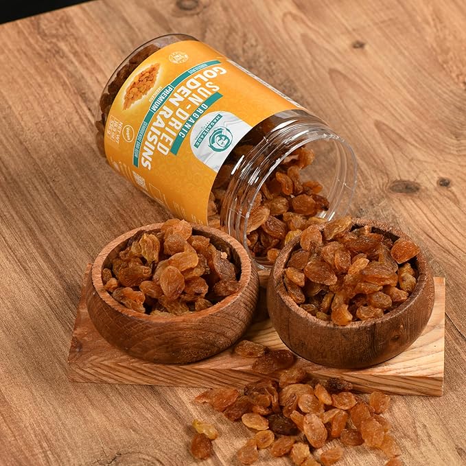 HASANZADE Golden Raisins Organic Gluten Free Vegan Sun Dried Fruit Organic Raisins Healthy Snacks for Adults and Kids Resealable Jar(18,9 Oz)