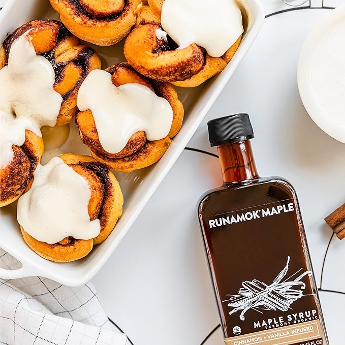 Runamok Maple Cinnamon-Vanilla Infused Maple Syrup - Authentic & Real Vermont Maple Syrup | Gluten Free & Natural Sweetener | Breakfast, Coffee, Pancakes Maple Syrup | 8.45 Fl Oz (250mL)