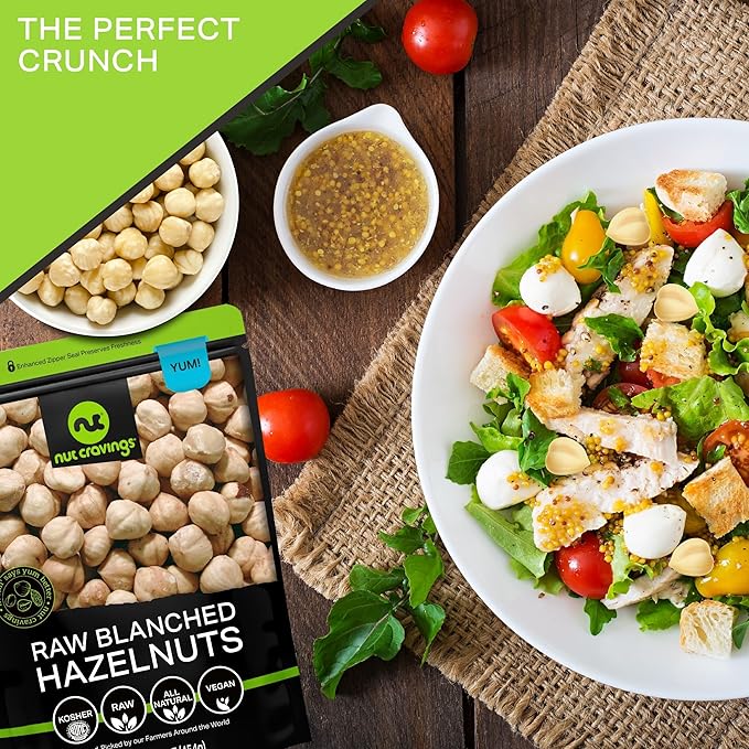 NUT CRAVINGS - Raw Blanched Hazelnuts Filberts - Unsalted, Shelled, (32oz - 2 LB) Bulk Nuts Packed Fresh in Resealable Bag - Kosher Healthy Snack, Food Assortments Ideal for Trail Mixed Nuts