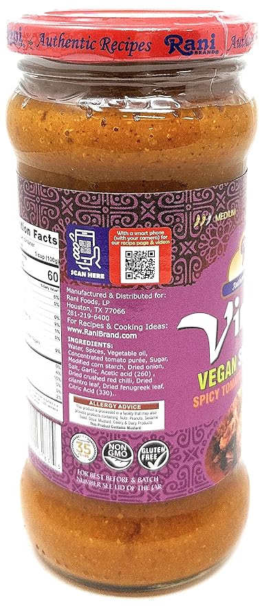 Rani Vindaloo Curry Vegan Simmer Sauce (Spicy Tomato, Red Peppers & Spices) 14oz (400g) Glass Jar ~ Easy to Use | Vegan | No Colors | All Natural | NON-GMO | Gluten Free | Indian Origin