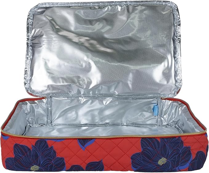 Draper James Insulated Casserole Carrier for Hot and Cold, Quilted with Handle for 16x10 Pan (Magnolia Shadows Red)