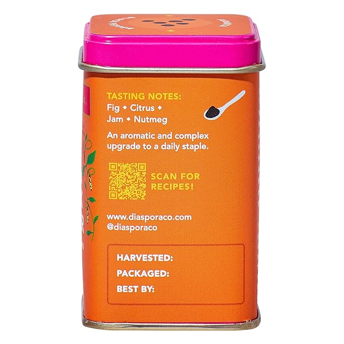 Diaspora Spice Co. Aranya Black Pepper | Single-Origin Whole Black Peppercorns for Grinder Refill | Fresh & Hand-Harvested | 53g Everyday Tin