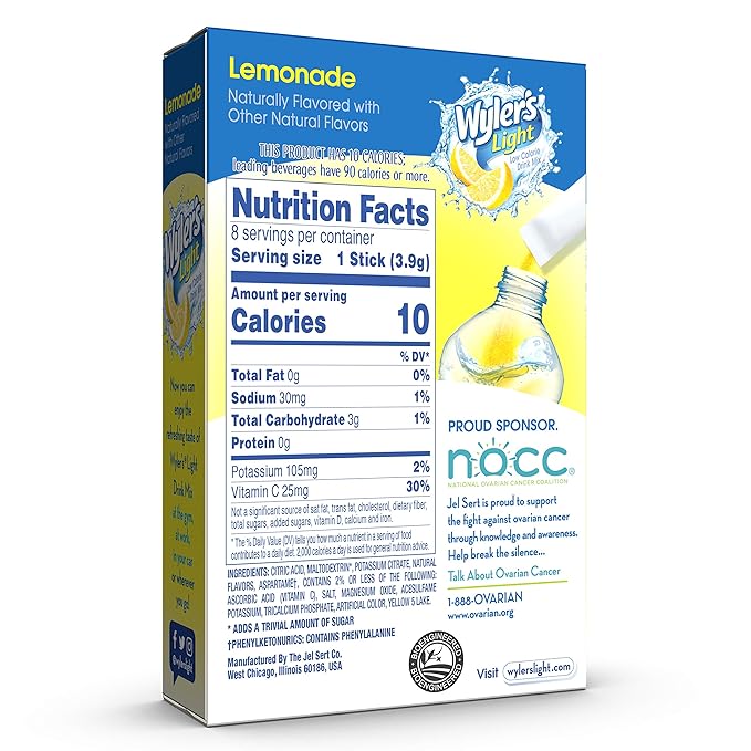 Wyler's Light Singles To Go Powder Packets, Water Drink Mix, Lemonade, 12 Boxes, 8 Servings per Box, 96 Total Servings