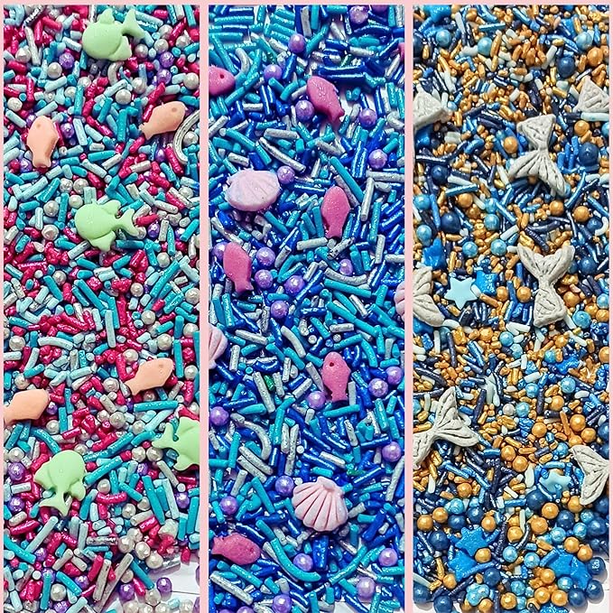 DecoratingConfect Under the Sea Sprinkle Mix Set ??Starfish, Shell & Fishes -5 Assorted Pastel Blends for Cake, Cupcake & Cookie Decorating ??Ocean-Themed Edible Decorations -Vegan, Gluten-Free, Nut-Free, Soy-Free, Dairy-Free, Palm Oil-Free -5 Oz