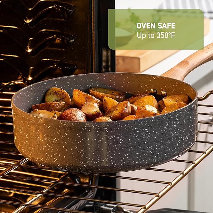 T-fal Revive Ceramic Cookware Sets, Pots and Pans Set Nonstick, (12 pieces), Ceramic Non stick Coated, Frying Pan, Oven Safe Up To 350ยฐF, Grey Granite