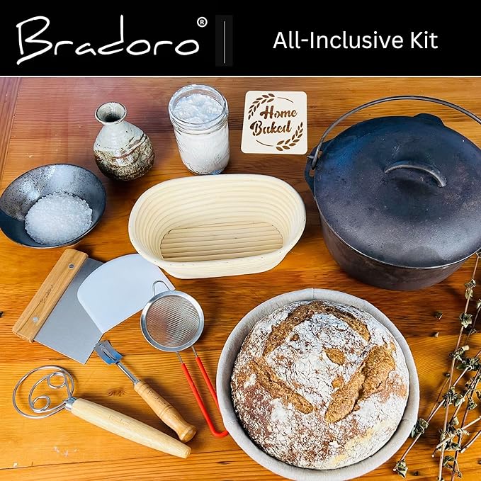 Banneton Bread Proofing Basket Set, 10 Inch Oval & 10 Inch Round Whicker Bread Proofing Baskets with Sourdough Bread Baking Supplies, Bread Making Kit Decorators Edition