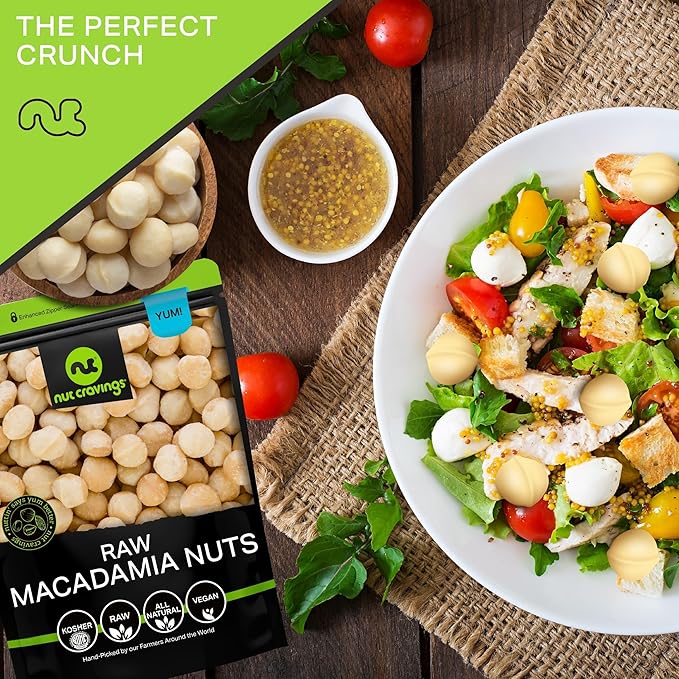 NUT CRAVINGS - Raw Macadamia Nuts, Unsalted, Shelled, (8oz - 1 Pack) Bulk Nuts Packed Fresh in Resealable Bag - Kosher Healthy Snack, Food Assortments