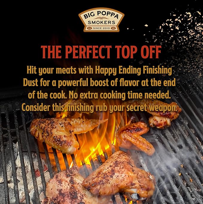 Big Poppa's Happy Ending Finishing Dust Seasoning – Irresistible BBQ Seasoning for an Extra Kick of Flavor – Elevate your BBQ Game with This Mix for Pulled Pork, Beefsteak and More! (13 Oz)