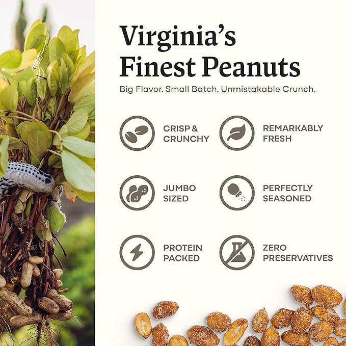 Belmont Peanuts Gourmet Honey Roasted Virginia Peanuts, 25 oz (1 Pack) ??Only 8 Simple Ingredients, No Preservatives, 6g Protein ??A Premium, Sweet, Salty, Crunchy, Hand Seasoned Snack