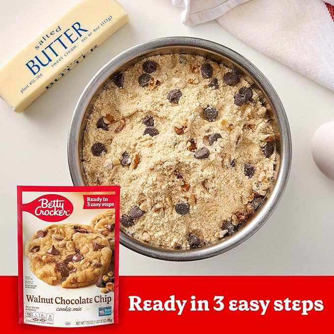 Betty Crocker Walnut Chocolate Chip Cookies, Cookie Baking Mix, 17.5 oz
