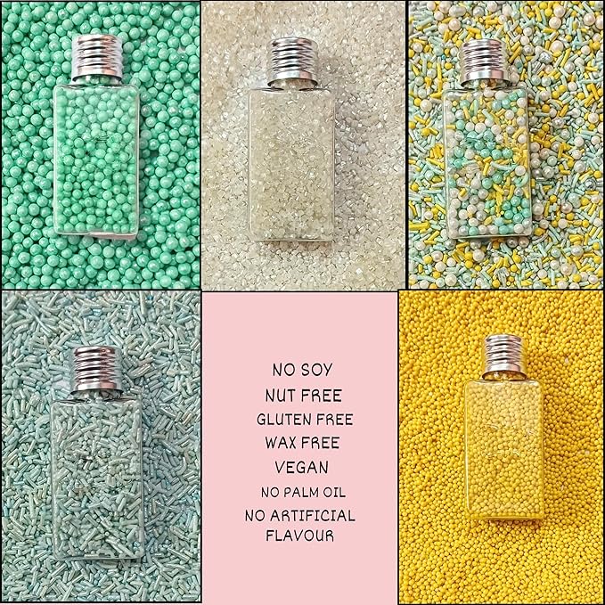 Confect Cake Sprinkles Mix Pack of 5 ??Sky Blue, Yellow & White ??Pearl Dragees, Jimmies, Sparkling Sugar ??Baking Decorations for Cakes, Cupcakes, Cookies & Desserts- Vegan, Gluten-Free, Nut-Free, Soy-Free, Dairy-Free, Palm Oil-Free- 5 Oz