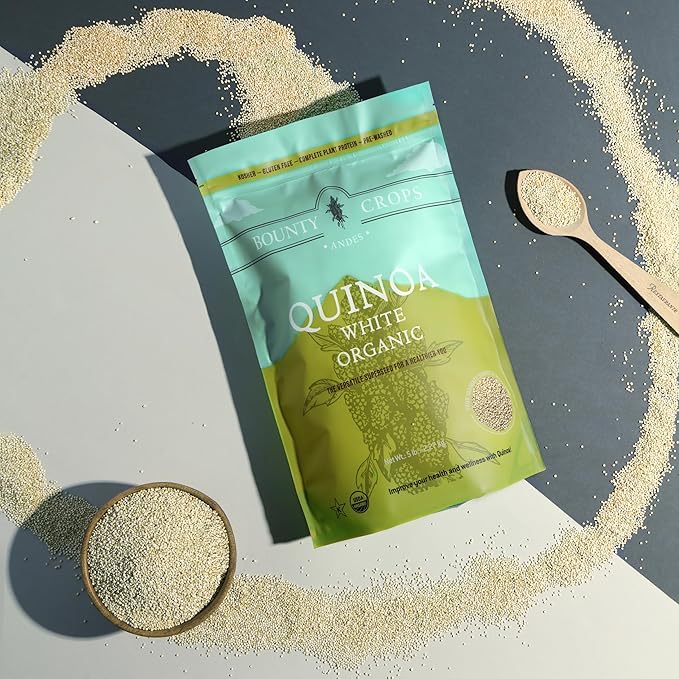 Bounty Crops Organic White Quinoa (5 lb, 80 oz, 2.27 kg), Fiber, Iron and Potassium, Plant Base Protein, Gluten-Free, Non-GMO, Kosher, Vegan Superfood