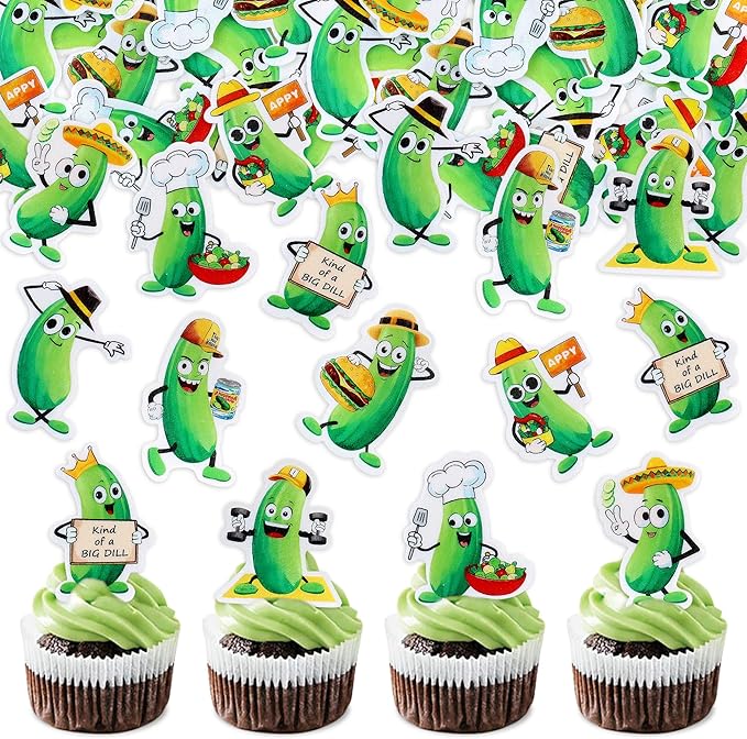 40Pcs Edible Pickle Cupcake Toppers Green Pickles Cucumber Party Decorations Kind of a Big Dill Cupcake Toppers Pickle Theme Baby Shower Kind of A Big Dill Party Supplies