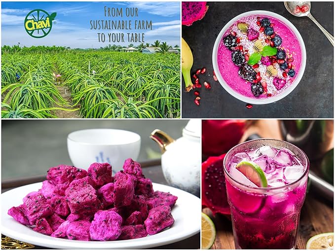 CHAVI Freeze-Dried Diced Dragon Fruit Snack - Pack of 2 x 2 oz - Healthy 1 Ingredient Superfood - No Added Sugars or Preservatives - Non-GMO, Vegan, Gluten-Free (Pack of 2)??,<div>