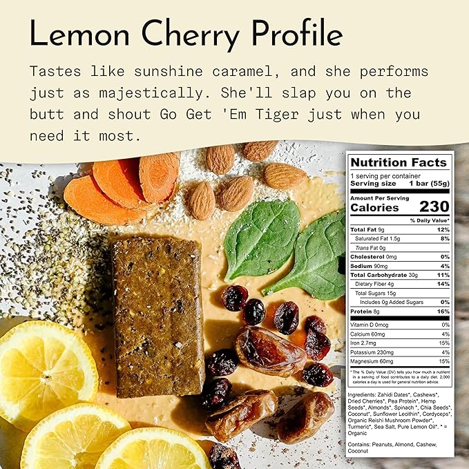 Send Bars Plant-Based Vegan Healthy Protein Bars, With Greens (Lemon Cherry, 8 Bars) ??Only Real Ingredients, Zero Added Sugar, Gluten-Free, Dairy-Free