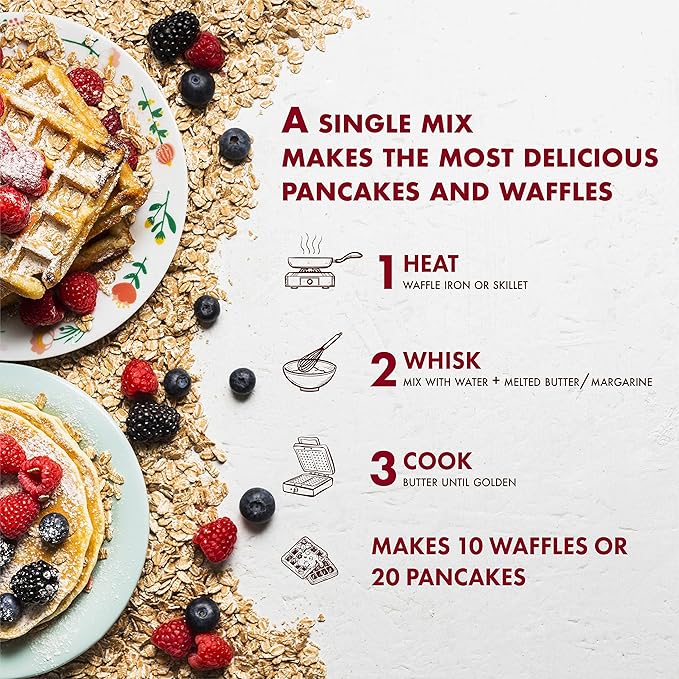 Classique Fare Belgian Waffle Mix - Makes Light and Crisp Waffles, Pancakes, Muffins & Crepes - Works with Waffle Maker - Fast and Fresh Breakfast Foods - 16 Oz Boxes (Pack of 3)
