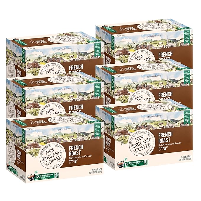 New England Coffee French Roast Dark Roast Single Serve Pods, 12ct Box (Pack of 6)