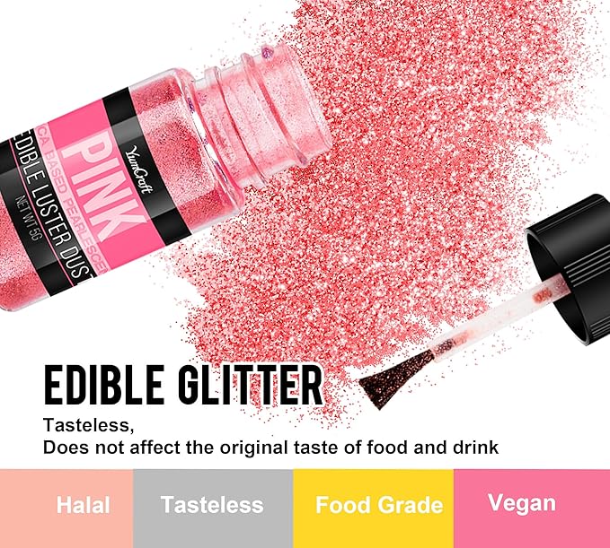 Edible Glitter Set, 4 Colors Luster Dust Edible Powder for Cake Decorating, Food Grade Vegan Edible Glitter for Drinks, Cocktails, Shimmering Glitters Food Coloring Powder for Chocolate(5g/Bottle)