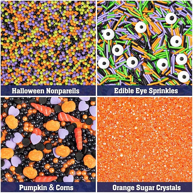 Twisweet Halloween Sprinkles 12oz, Monster Themed Sprinkles for Cake Decorating, Edible Candy Eyes Horns Confetti Sugar Sprinkle Mix, Halloween Nonpareils Baking Candy Bulk for Cake Topper Cupcake Cookie Ice Cream Decorations, Holiday Scary Party Supplies
