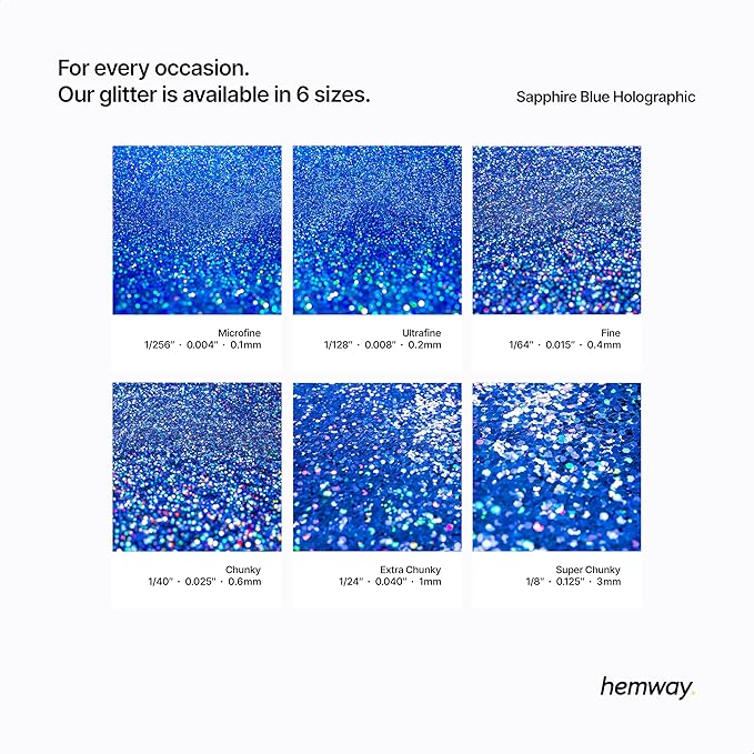 Hemway Premium Glitter Shaker - Sapphire Blue Holographic | 125g Microfine Metallic Flake Sequins for Resin & Epoxy Crafts | Craft Supplies for Tumblers, Festival, Art